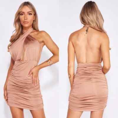 Women Halter Neck Bodycon Mini Dress Ladies Sleeveless Backless Party Clubwear
