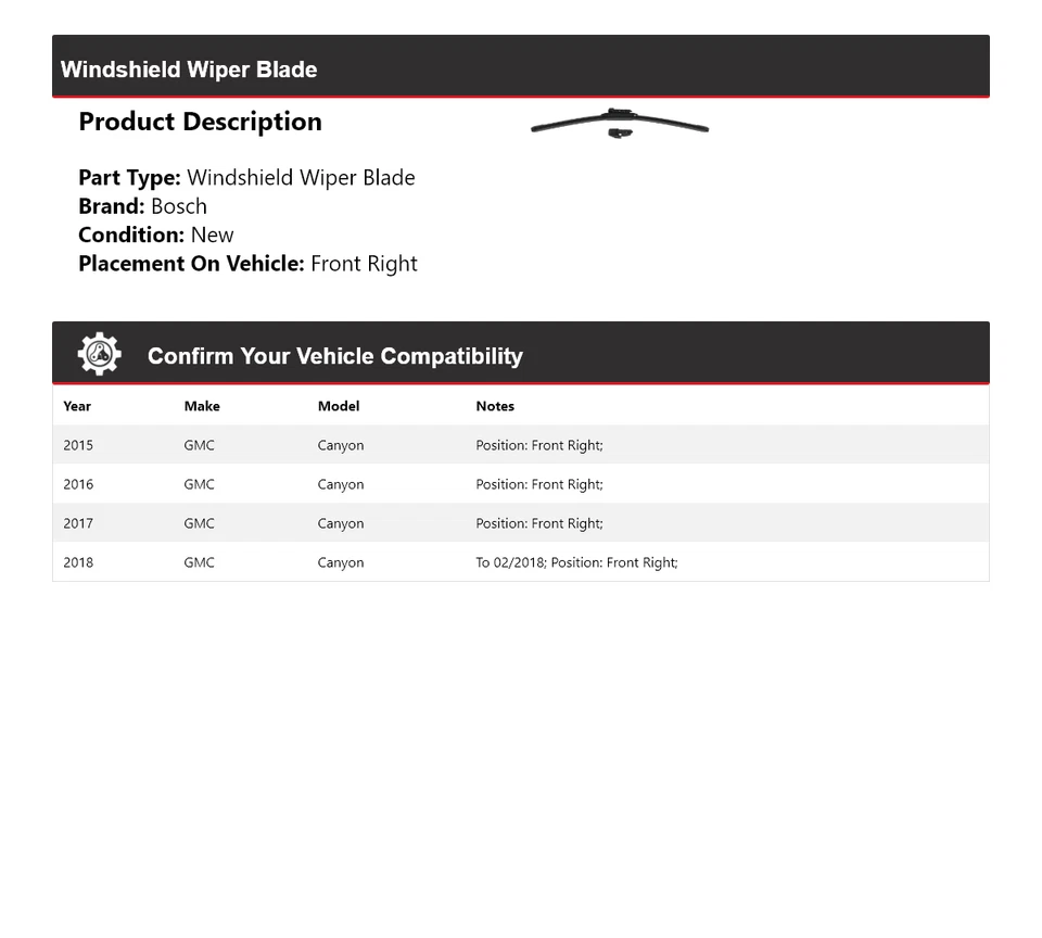 Limpiaparabrisas delantero derecho GMC Canyon Bosch 2015-2018 Evolution 2016 Foto 2 de 4