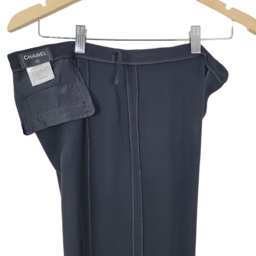 CHANEL Womens Dress Pants 100% Silk Trousers Black Tuxedo USA 8 Size 32x32 - Picture 10 of 18