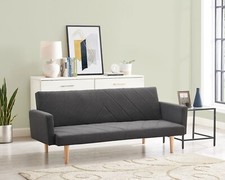 3 Seater Sofa Bed Fabric Sofa Chevron Design With Wooden Leg, Dark Grey Fabric