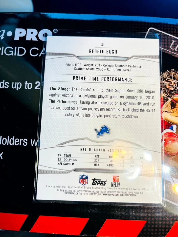 2013 Topps Prime #31 Reggie Bush Detroit Lions 811 GOLD SP SHORT PRINTNFL - Image 2 of 2