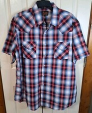 Plains Western Wear Shirt Men's Size X-Large Red Plaid Pearl Snaps SS