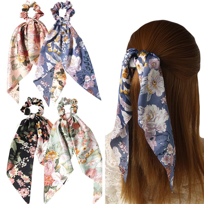 Big Hair Scrunchie with Bowknot and Flower for Women and Girls