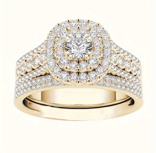 Boutique 14k Gold Plated Cubic Zirconia Surrounded By Accents Ring Size 8 ๐ - Picture 2 of 7