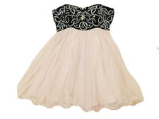  149 Prom Dress Windsor Beaded Faux Pearls Black Nude Size 9 M Padded Bras.