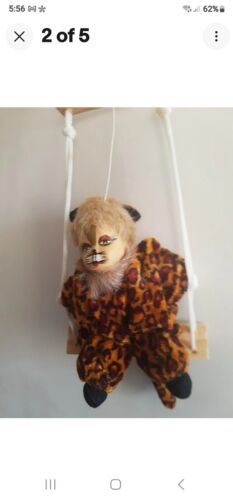 Leopard Cat-Clown on a Swing Marionette doll Painted face ceramic - Picture 6 of 12