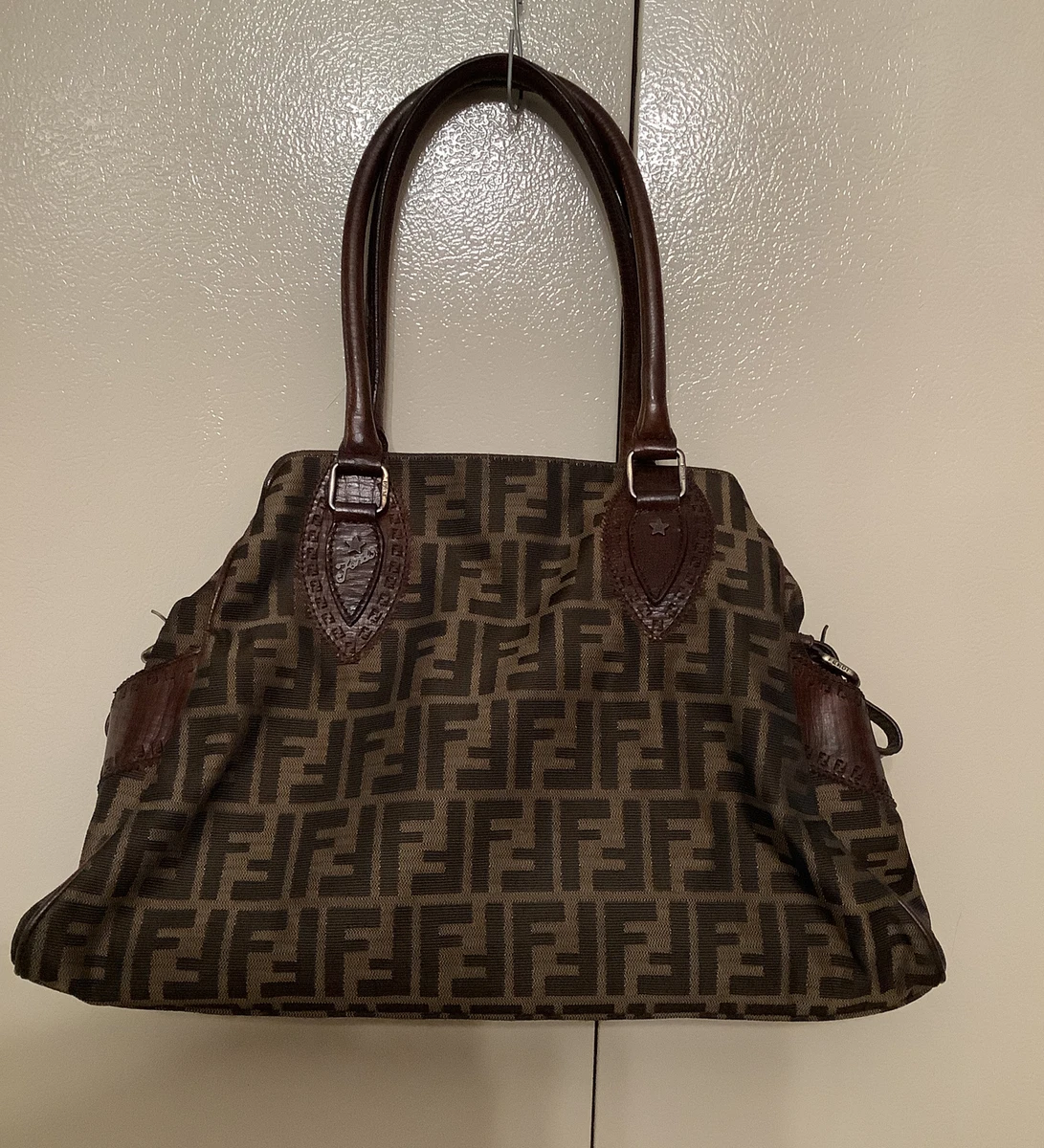 Fendi Brown Zucca Canvas & Red Leather Small Chef Bag