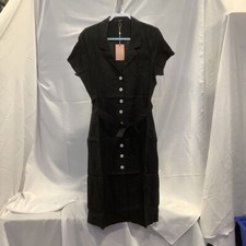 Quince Womens Shirt Dress Black Belted Notch Lapel Short Sleeve 100% Linen L New