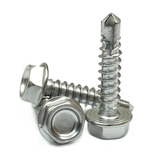 #12 Stainless Steel Self-Drilling Sheet Metal / TEK Screws, Hex Washer Head 410