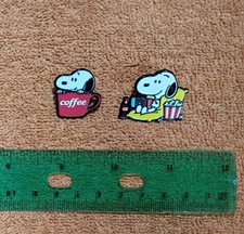 2pc SNOOPY PIN SET - Metal Brooch Enamel Lapel Badge Pins Coffee Popcorn Peanuts