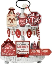 Smile Christmas Indoor Decoration, Tiered Tray Decor Set Wooden Centerpiece,... 