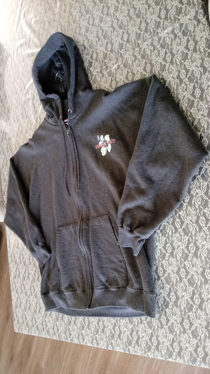 Trader Joe's RARE Full Zip GRAY Hoodie JACKET Hibiscus Flower HTF