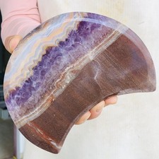 729g Natural Amethyst Agate Quartz Crystal Moon Mineral Reiki Healing AK11