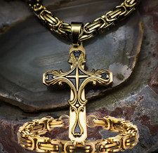 Men's Stainless Steel Cross Necklace  Bracelet Set