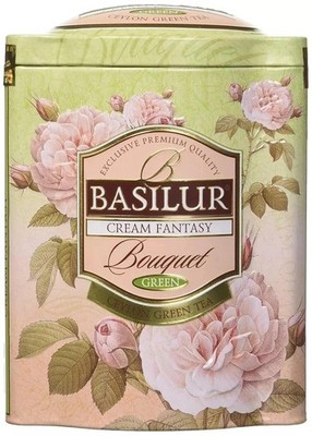 Basilur Bouquet Cream Fantasy Tea 100g Loose Leaf Ceylon Green Tea Tin Caddy Gif