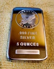 Sunshine Mint 5 oz .999 Fine Silver Bar, Bullion Capsule for shipping & storage.