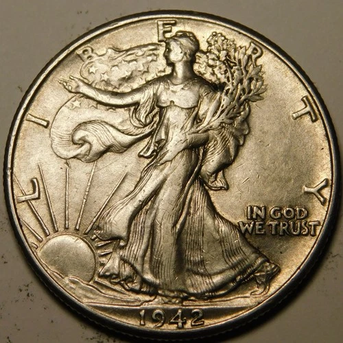 1942 P  Walking Liberty Half Dollar 90% Silver EF-XF "As Pictured-Not Cleaned"