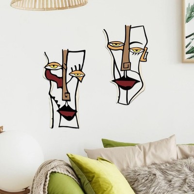 2 Pieces Abstract Faces Metal Wall Decor, Modern Minimalist Single Line Geome...