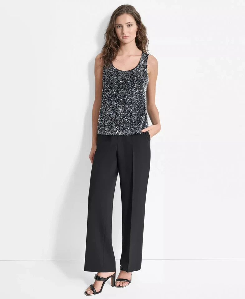 Camiseta sin mangas DKNY para mujer talla M lentejuelas cuello redondo sin mangas salvia Foto 4 de 4