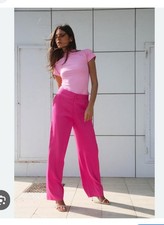 STRAIGHT-FIT SATIN TROUSERS. SIZE SMALL- PINK COLOR