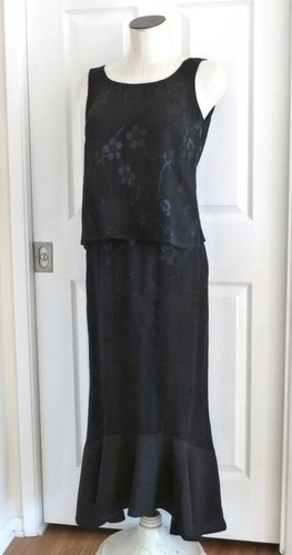 3pc Vtg 90s Spencer Alexis Black Mixed Media Kimono Shell Maxi Skirt S/M USA - Picture 3 of 24