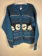 VTG Woolrich 100 Pure Wool Sheep Theme Button Front Cardigan Sweater XL