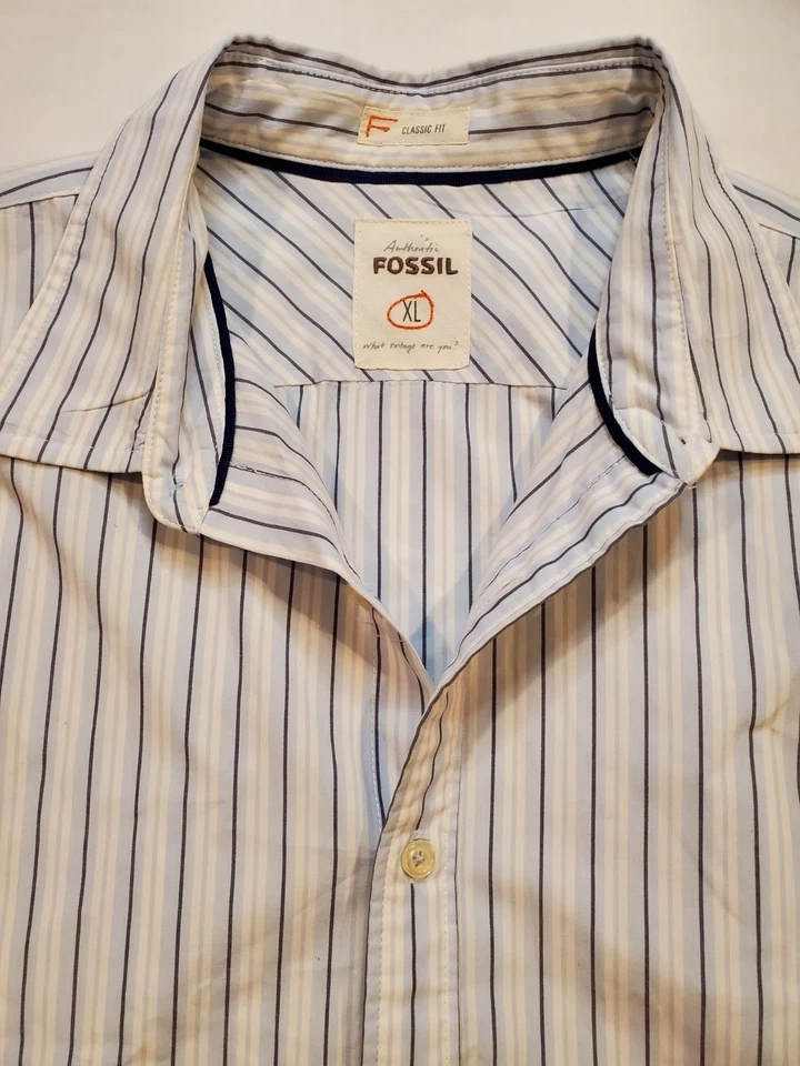 Fossil Shirt Men's XL Cotton Classic Fit Striped Button Up Casual Long Sleeve  - Image 2 of 4