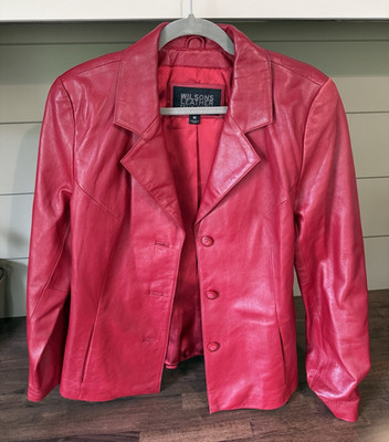Wilsons Leather Red Button Front Lined Jacket Women's M 