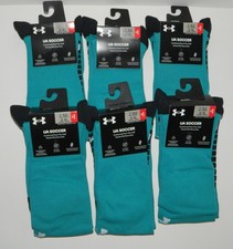 6 Pr Under Armour UA Soccer Cushioned Over-the-Calf Coastal Teal Socks Sz 7-8.5