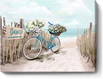 Beach Canvas Wall Art for Bathroom Ocean Pictures Seaside Bicycle Canvas Print S