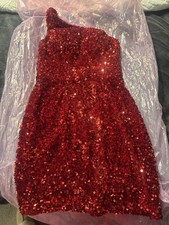 Sherri Hill Red Sequin Satin One Shoulder Short Bodycon Dress Size 0