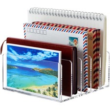 New Mail Organizer Countertop Stylish Acrylic 5 Compartments Holder, Small Desk