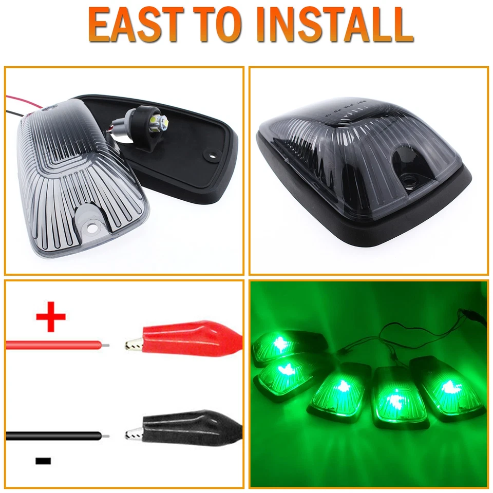 5x Cubierta de humo de luz marcadora de cabina de techo + Bombilla LED verde para Chevy GMC K2500 K3500 Foto 4 de 4