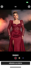 Glamrae Elegante vestido de noche de talla grande burdeos, con lujosos detalles 