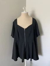 NWOT SHEIN Curve Black Short Sleeve Zip Up Front Top 4XL