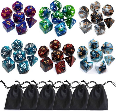 Polyhedral DND Würfel Set, 6Pack Doppelfarben Würfel Sets Mit D4 D6 D8 D10 D% D1