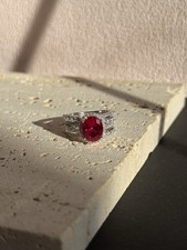 3 CT  Lab Grown Pigeon Blood Ruby Ring Size M 18K White Gold Finish S925