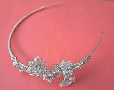 TIARA Flower Cluster Rhinestone Crystal SILVER TONE