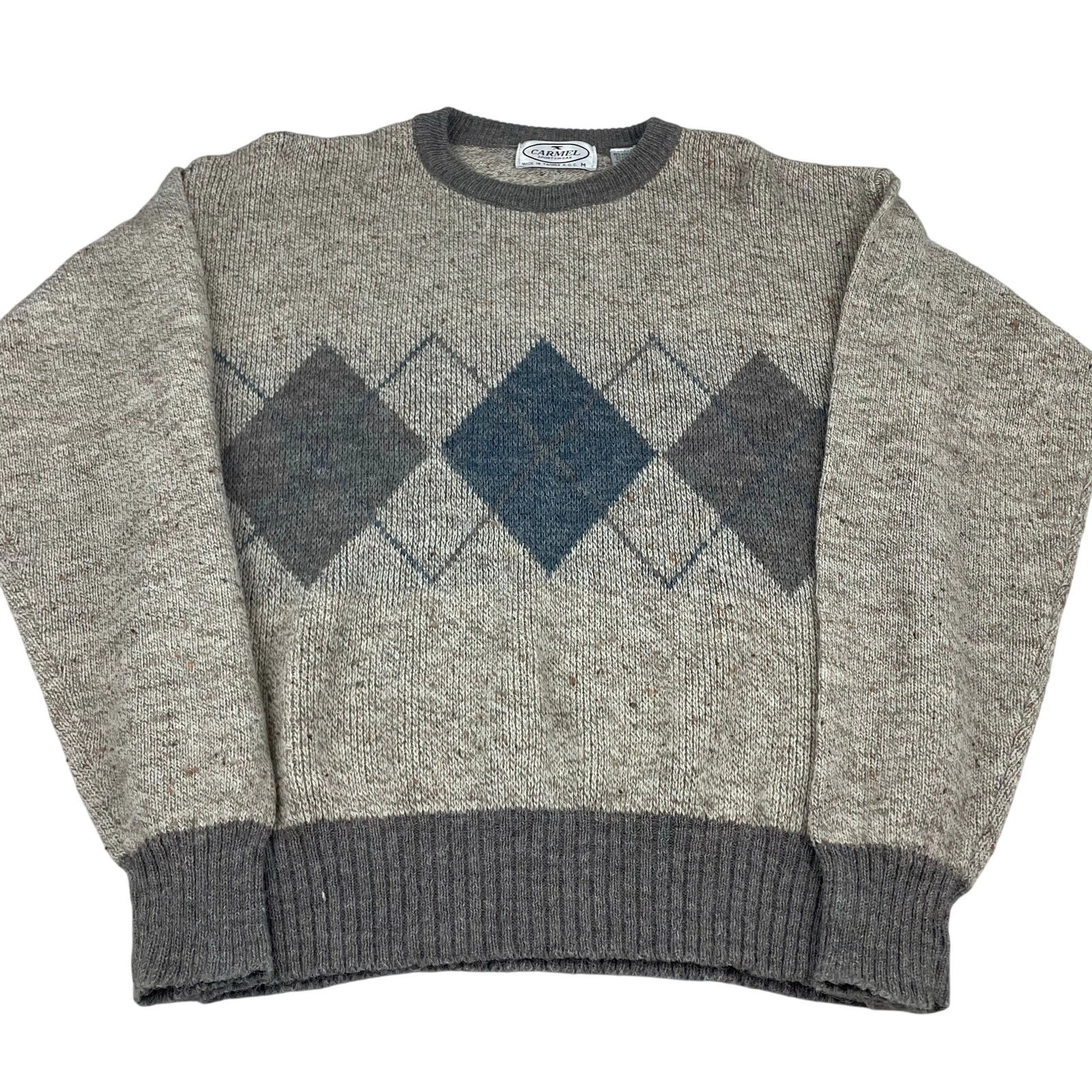 VTG 90s Carmel Sportswear Grandpa Argyle Wool-Blend Knit Sweater, Size M
