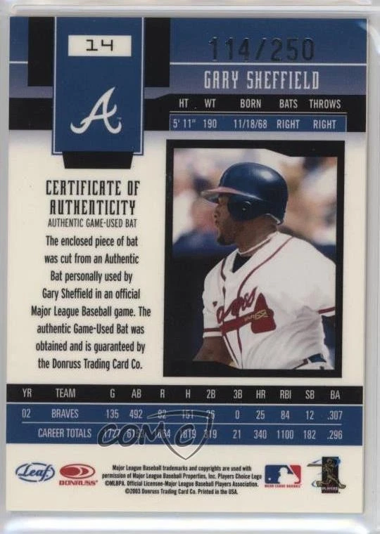 2003 Leaf Certified Materials Mirror Red Materials /250 Gary Sheffield #14 - Image 2 of 2