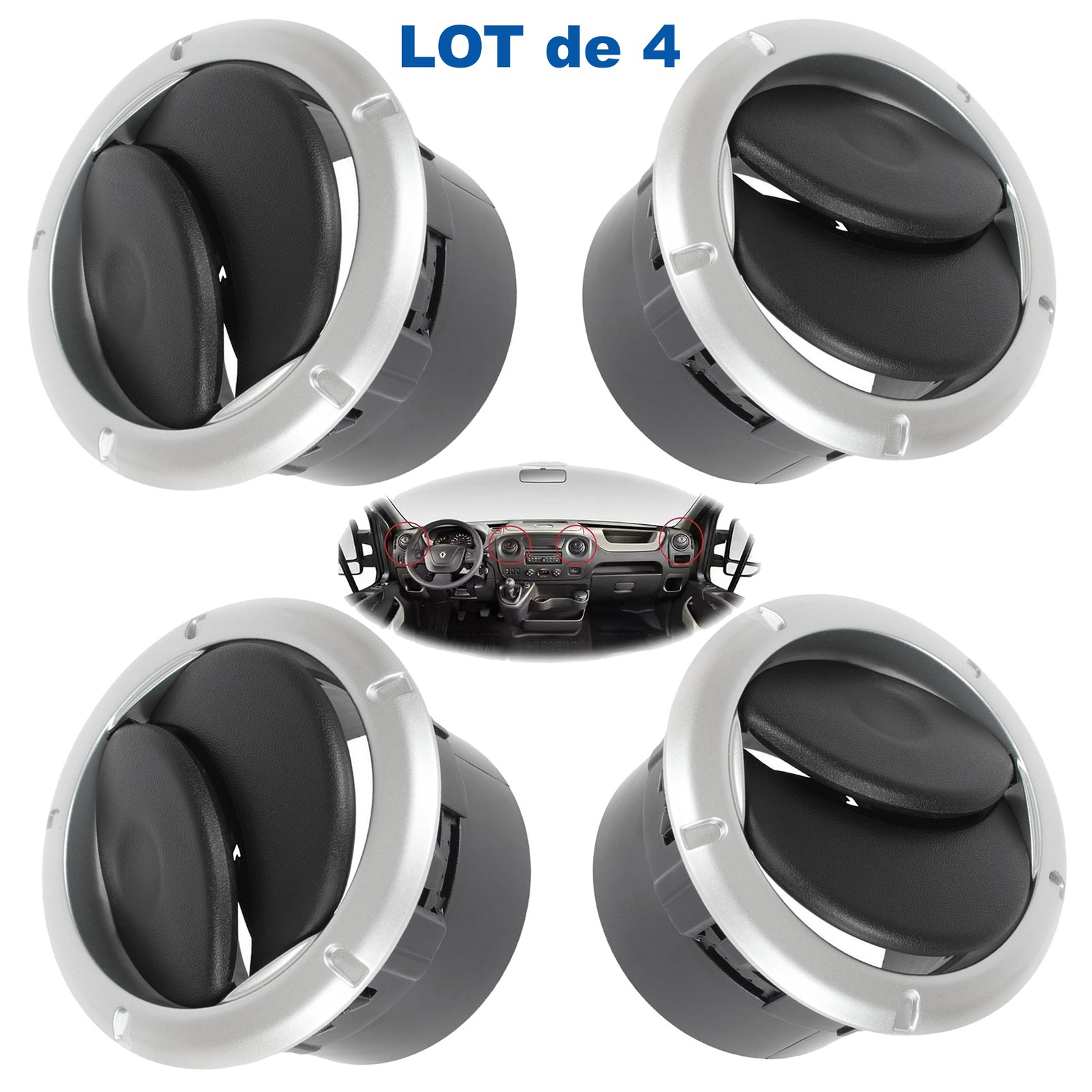 4 grilles d'aération grises orientables pour Master 3 et Logan
