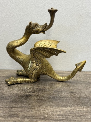 Vintage Brass Dragon Candle Holder 20th Century