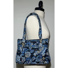 Vera Bradley WINDSOR NAVY Double Handle Shoulder Handbag Quilted Blue Floral