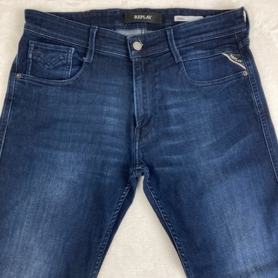 Herren Replay M914Y ANBASS Jeans W32 L32 Stretch Slim Tapered Blau