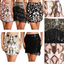 Women Dancewear Tiered Skirts Club Skirt Bodycon Dance Salsa Shiny Costume Rave