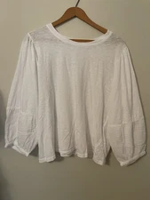 Velvet by Graham & Spencer Jayla Slub Mix Balloon Puff Sleeve Top Shirt Large L