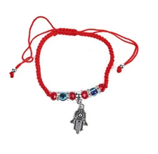 Hamsa Evil Eye Red Rope Bracelet – Lucky Protection Amulet | Adjustable String B