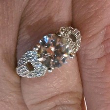 VTG 925 SS Engagement Ring With Open Square Cz Design Around Main Stone Sz8 GUC