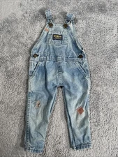 Vintage Oshkosh Vestbak Blue Denim Overall Bibs Sz 18 Months Bubble Snap Pink