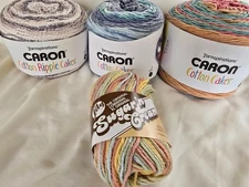 3+ lb Lot 4 Multicolor Gradient / Ombre Yarn Skeins & Cakes, Caron Sugar Cream
